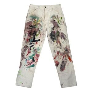 Stan Ray USA Painted Carpenter Pants Mens 35 Cream Paint Splatter Workwear 35x32